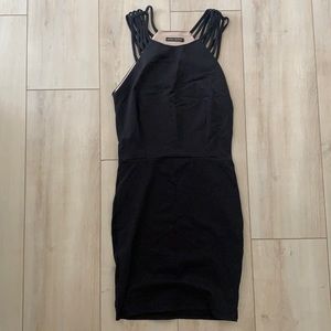 Black fitted Pencil stretch Dress with Shoulder Design